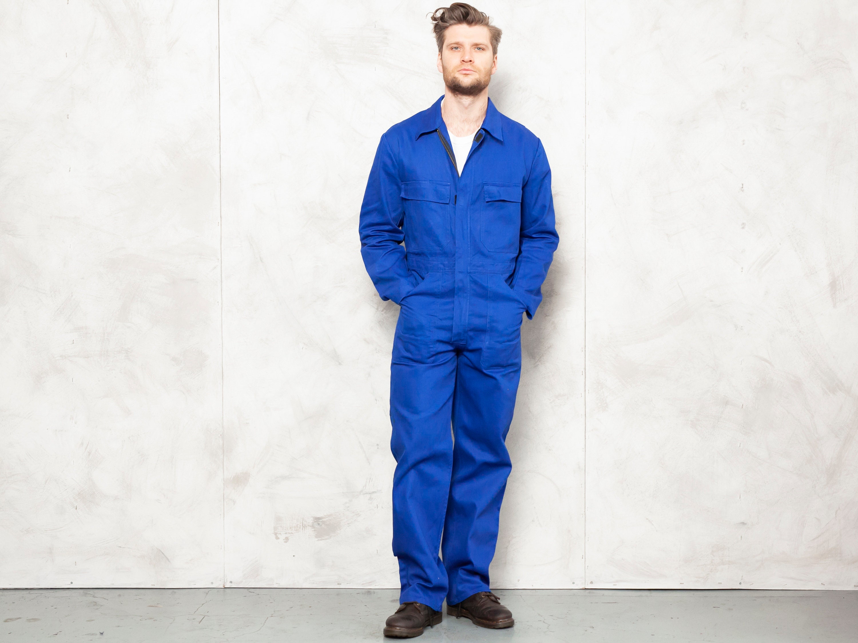 blue worker jumpsuit