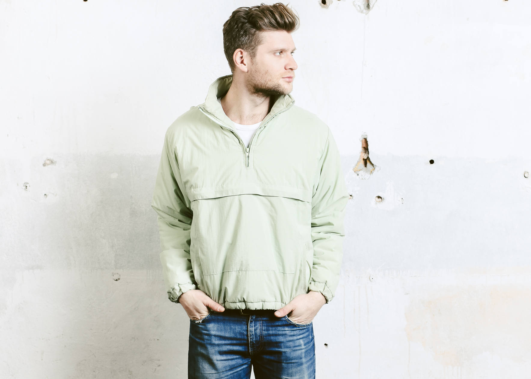 Mens 80s SKI JACKET . Vintage Smock Coat Snowboarding Jacket Puffer