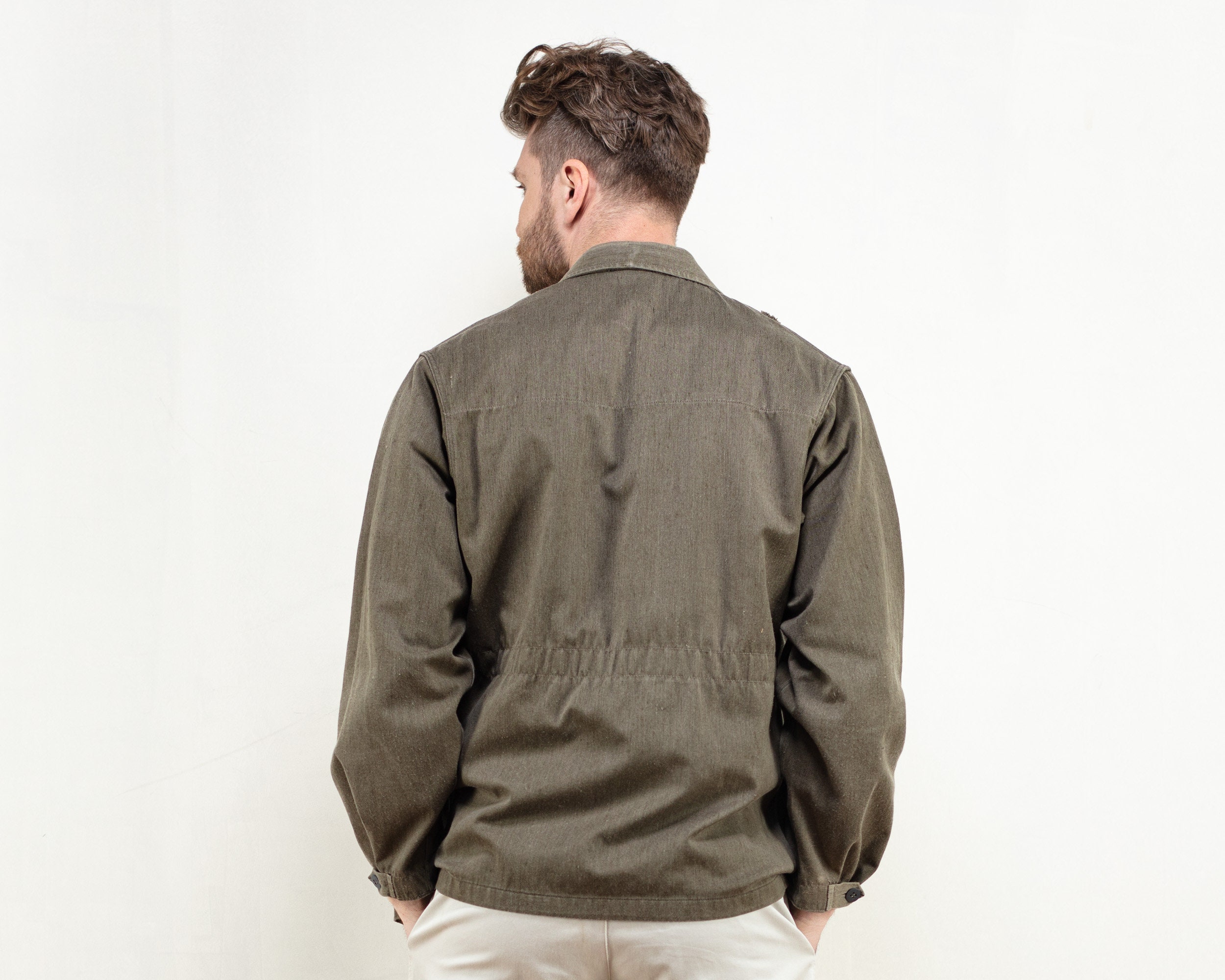 Vintage 70's Men Military jacket khaki green army military men shirt