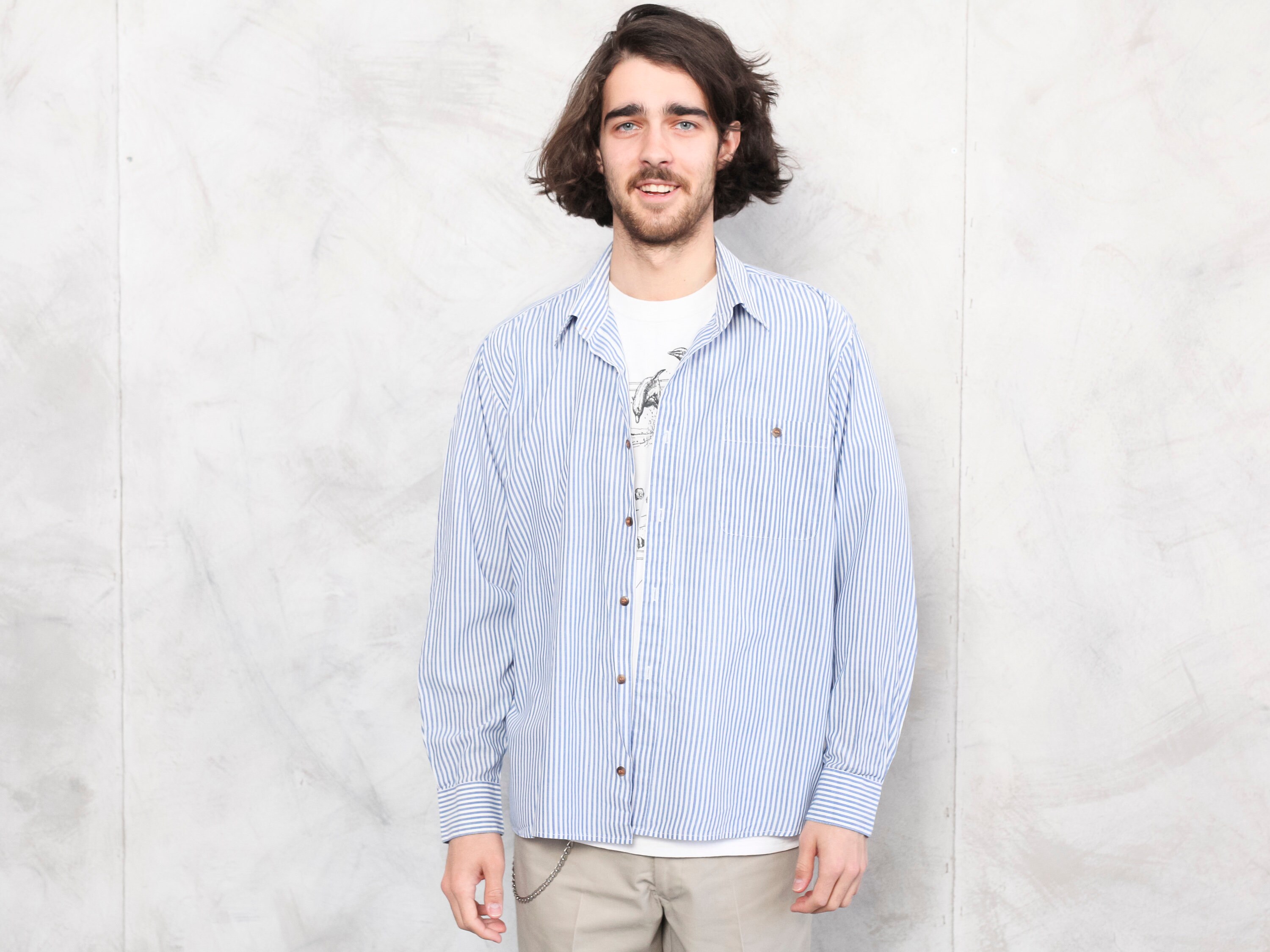 Vintage Men Shirt 90s striped shirt 