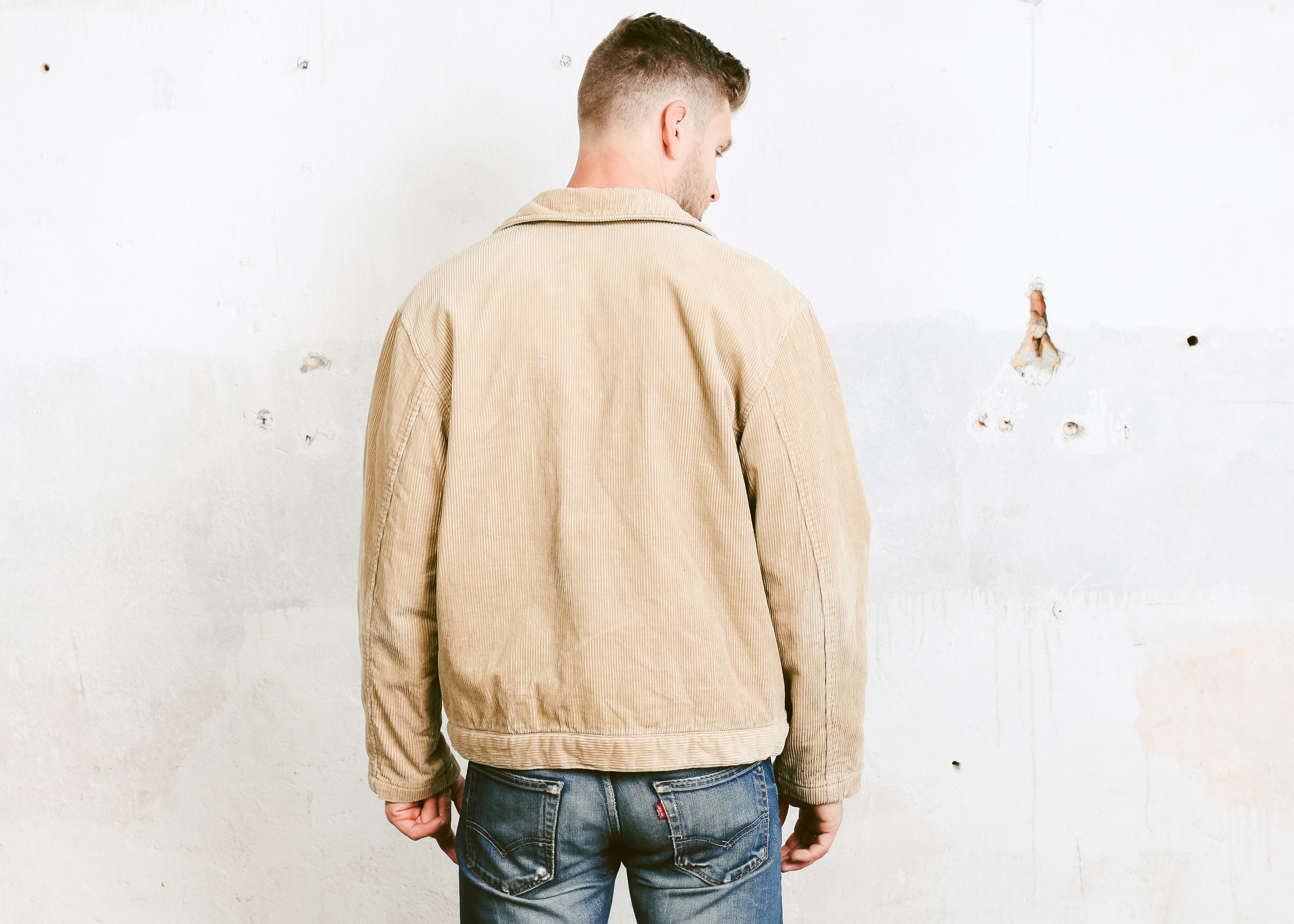 90s Corduroy Bomber Jacket . Men Vintage Clothing Retro Jacket Beige ...