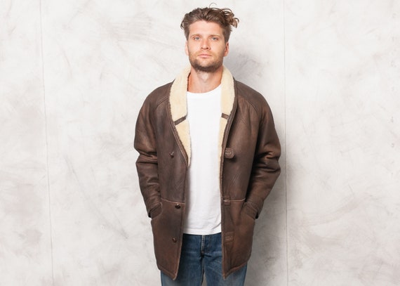 Vintage 70s Leather Men Jacket . 70s Brown Leather