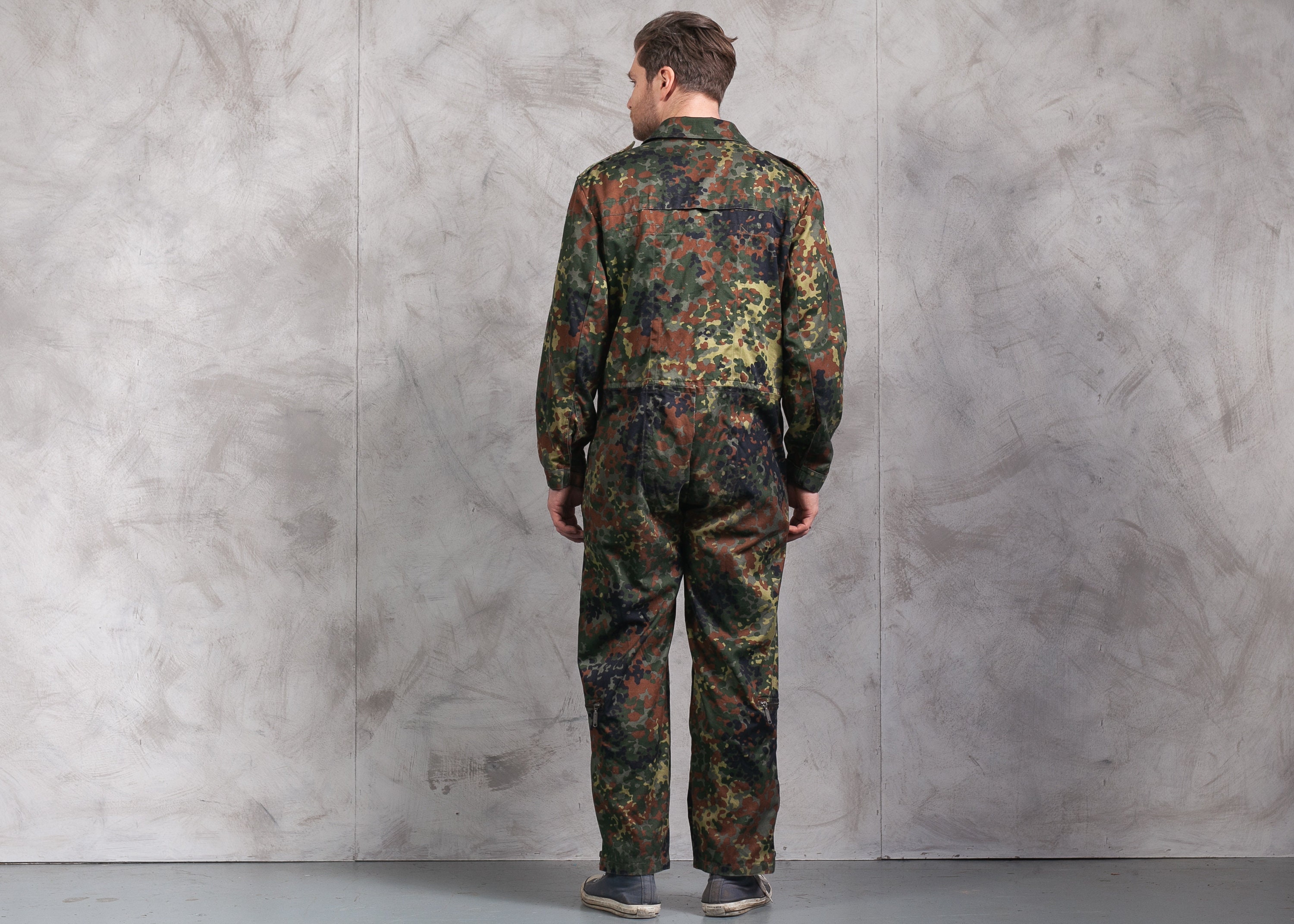 Vintage Flectarn Camo Jumpsuit . Vintage German Army Coveralls Airforce