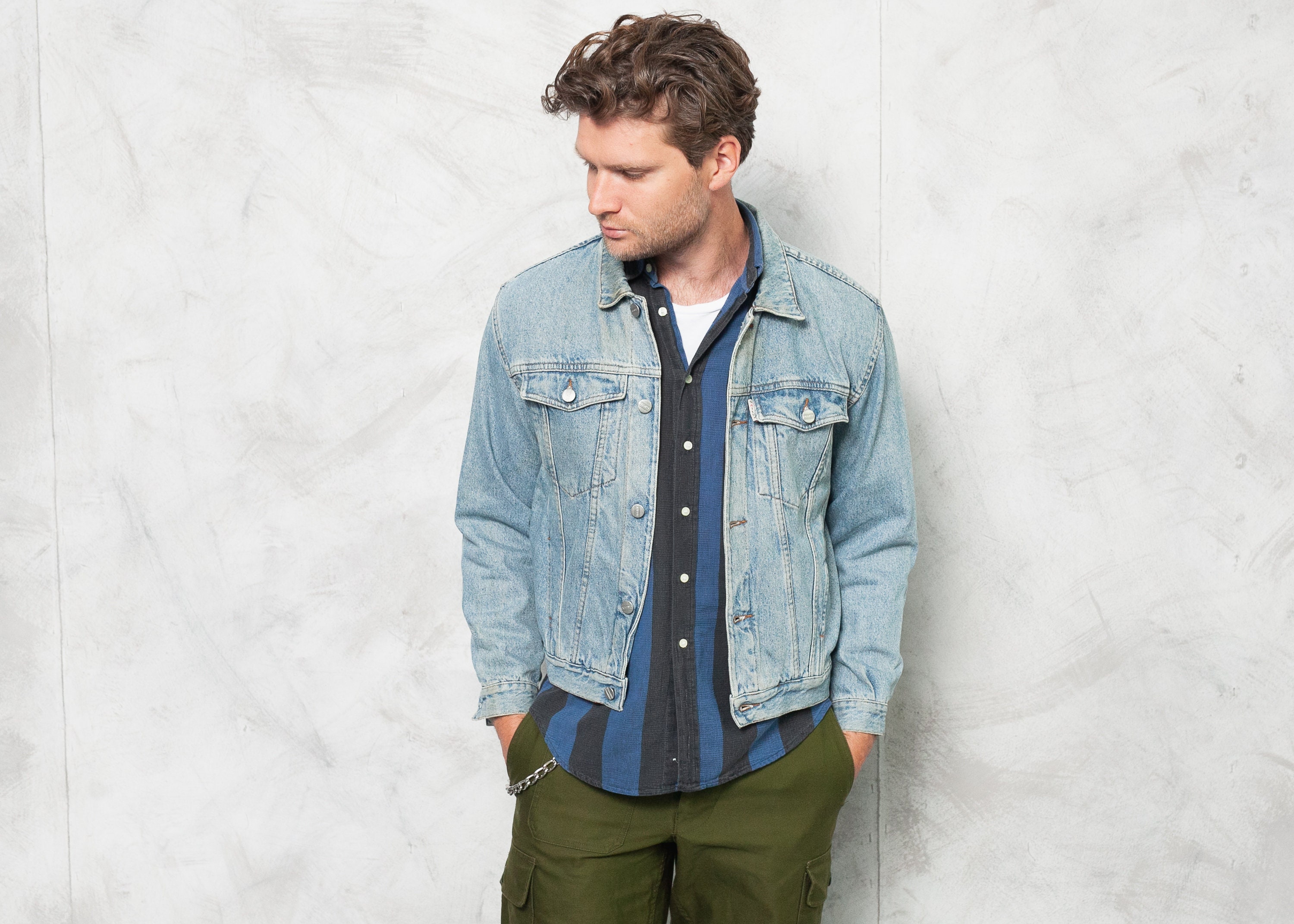 distressed light wash denim jacket