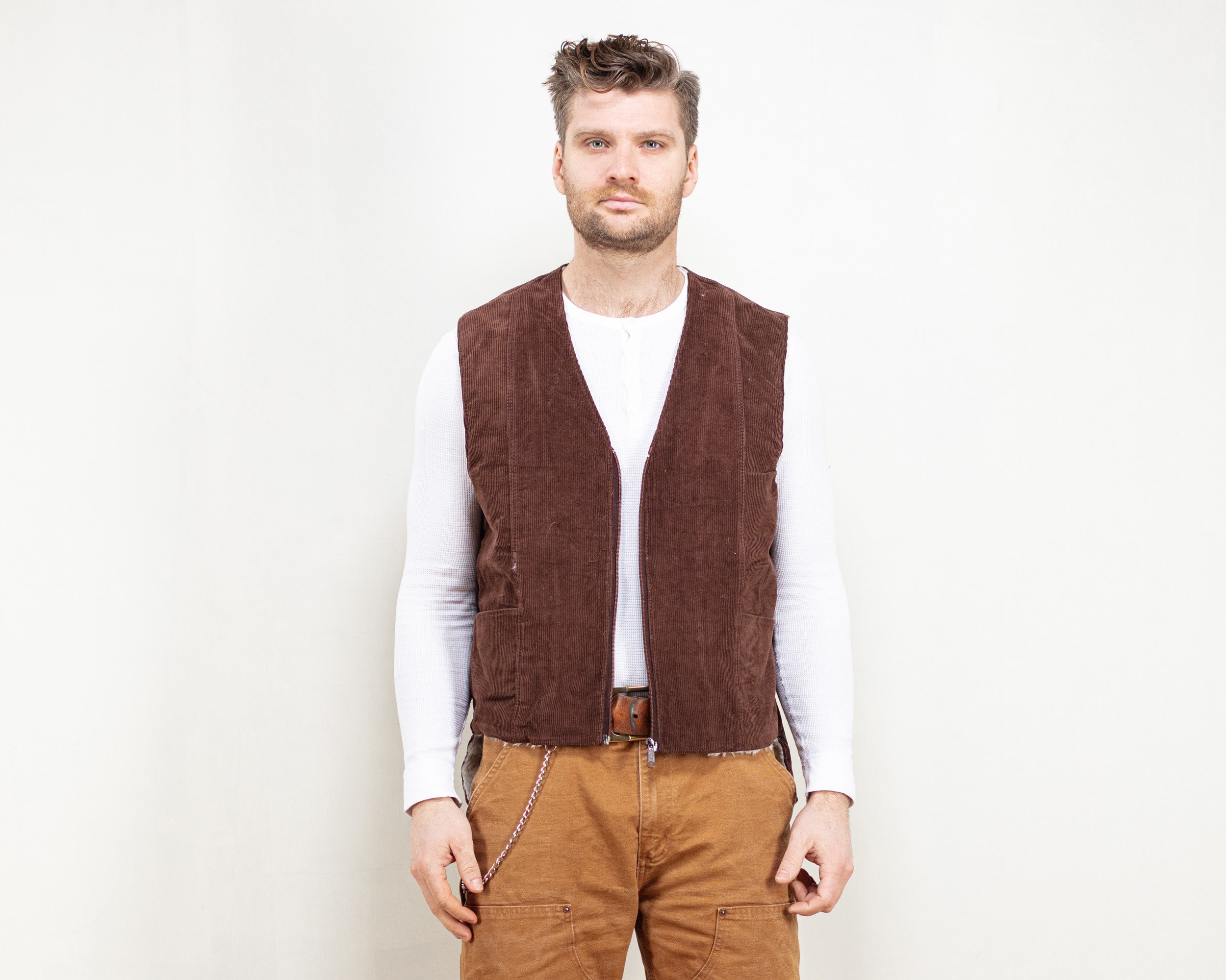 Brown Corduroy Sherpa Vest Vintage 70s Sweater Vest Sleeveless - Etsy