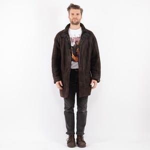 90&#39;s Brown Sheepskin Coat, Size L Vintage Shearling Coat, Retro Leather Coat, Mens Leather Coat, Rugged Western Sheep Coat, Mens Clothing