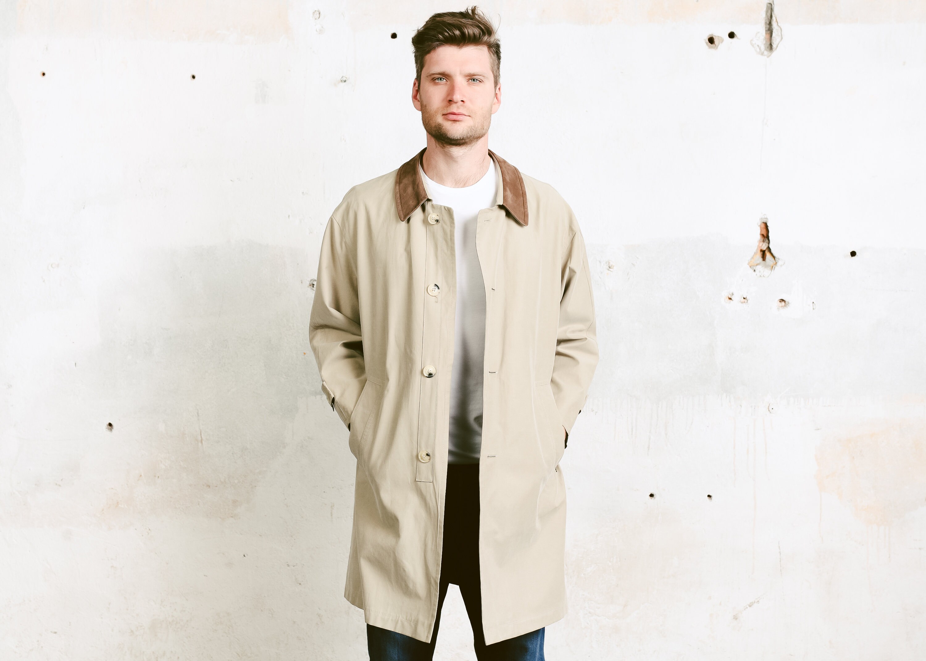 Beige Bugatti Mac Coat . Men's Vintage 80s Duster Coat Spring Coat ...