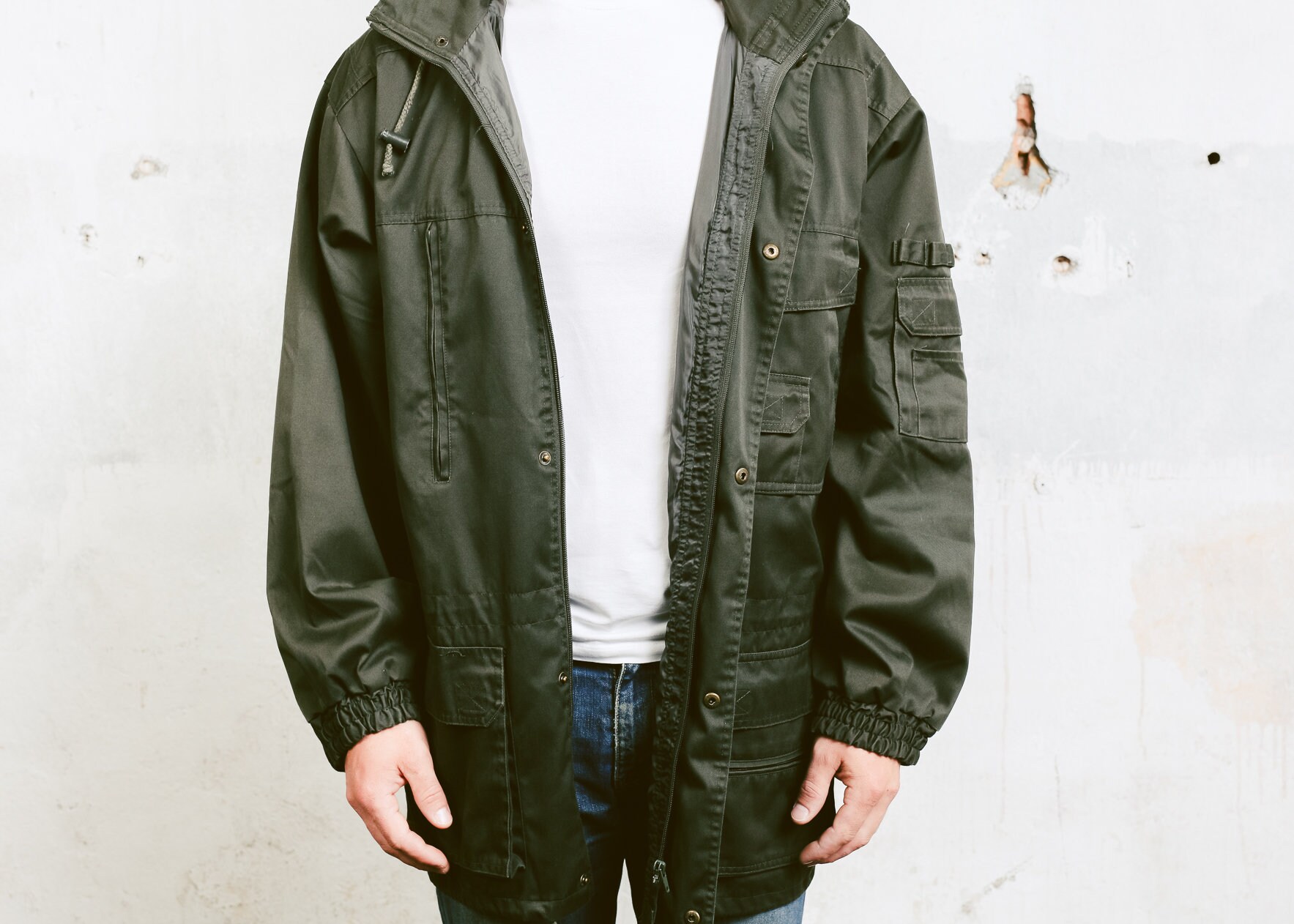 Mens Khaki Green Military Coat . Jacket Parka Army Coat Men Vintage 80s