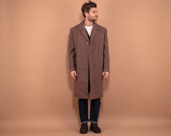 Long Brown Wool Coat, Size Large L, Vintage Woolen Coat, Pure New Wool Overcoat, Mens Clothing, Spring Clothing, Timeless Coat, BetaMenswear