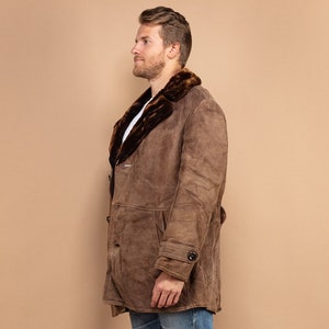 Oversized Sheepskin Coat Men, Overcoat Large XL, Western Outerwear, Heavyweight Winter Coat, Sheepskin Coat, Retro Suede Coat, BetaMenswear image 2