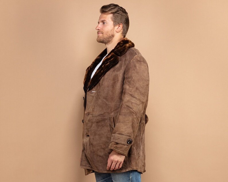 Oversized Sheepskin Coat Men, Overcoat Large XL, Western Outerwear, Heavyweight Winter Coat, Sheepskin Coat, Retro Suede Coat, BetaMenswear image 2