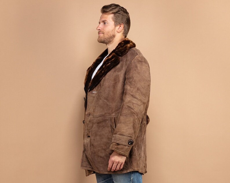 Oversize Schaffellmantel Herren, Overcoat Large XL, Western Outerwear, Schwerer Wintermantel, Schaffellmantel, Retro Wildledermantel, BetaMenswear Bild 2