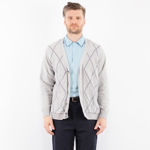90s Men Gray Cardigan, Men Size M/L Button Up Cardigan, Cozy Wear, Vintage Wool Jacket, Retro Knitwear, Vintage Boho, Cottagecore
