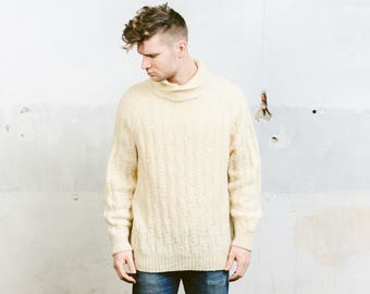 Shawl Collar Fishermen Sweater . Cable Knit Sweater Turtleneck Wool Fishermen Sweater 80s Sweater Aran Knit Braided Sweater . size Medium M