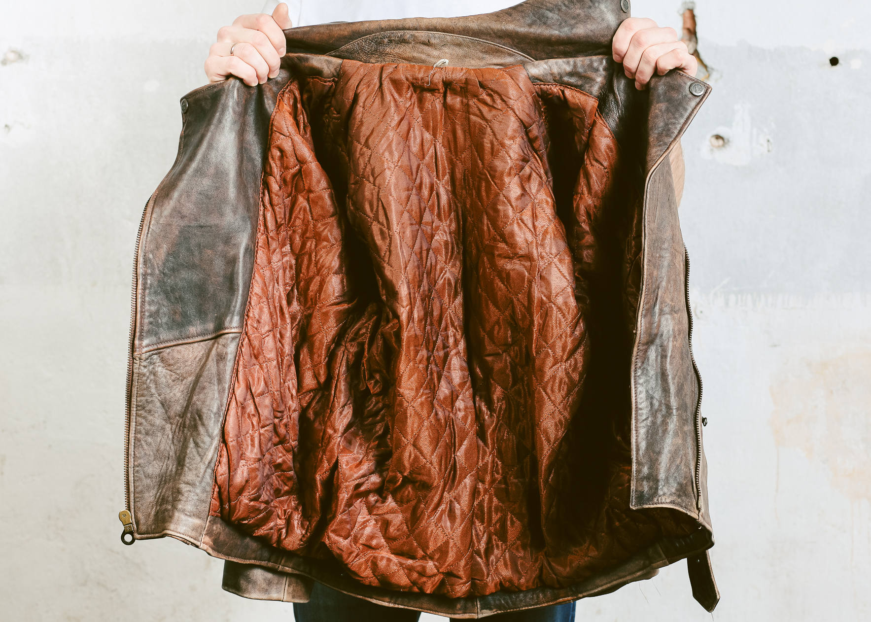 Leather Biker Jacket Coat . Side Zip Acid Wash Leather Jacket Punk Rock