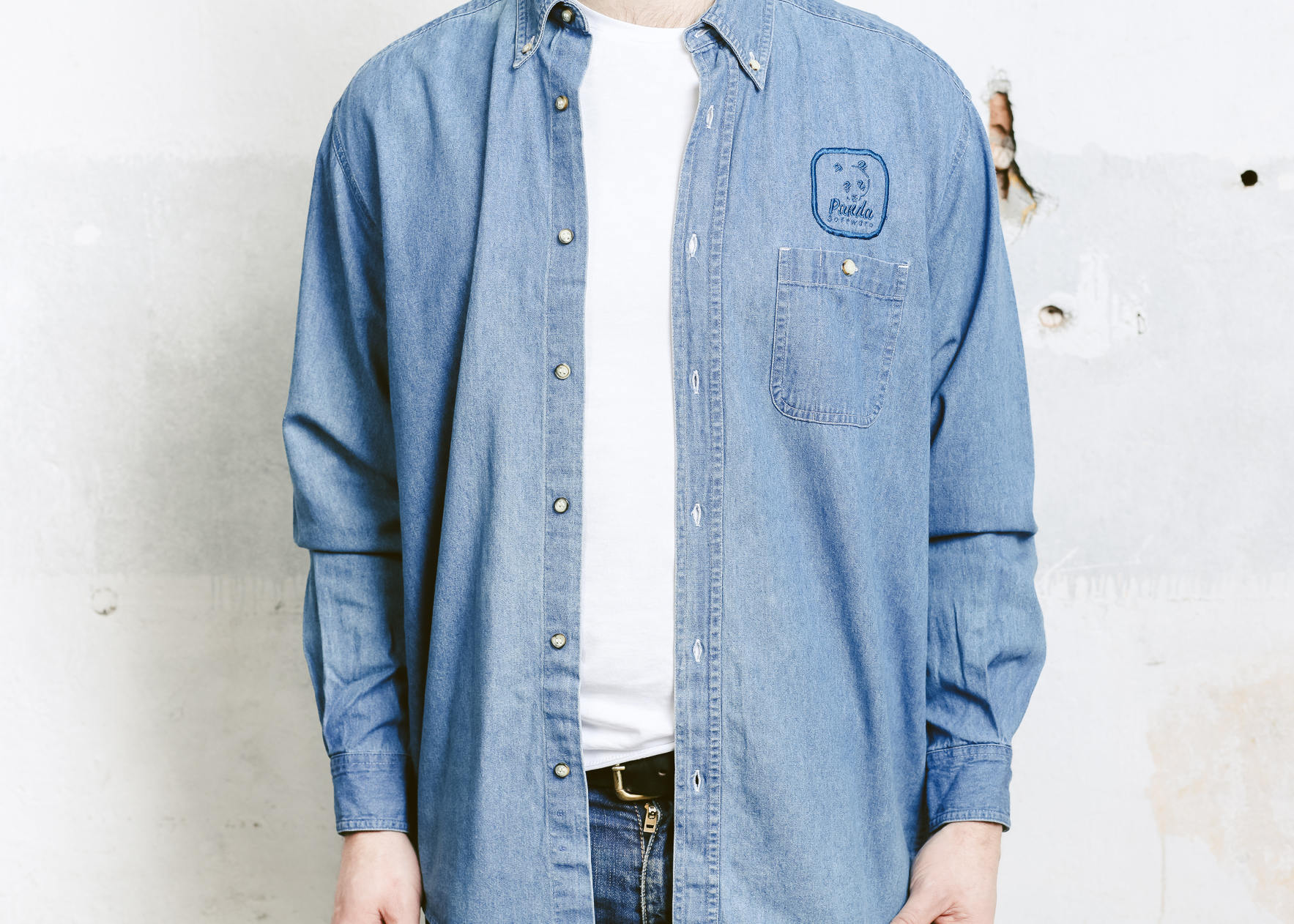 Vintage 90s Men Denim Shirt . Blue Chambray Shirt Minimalist Shirt 90s ...