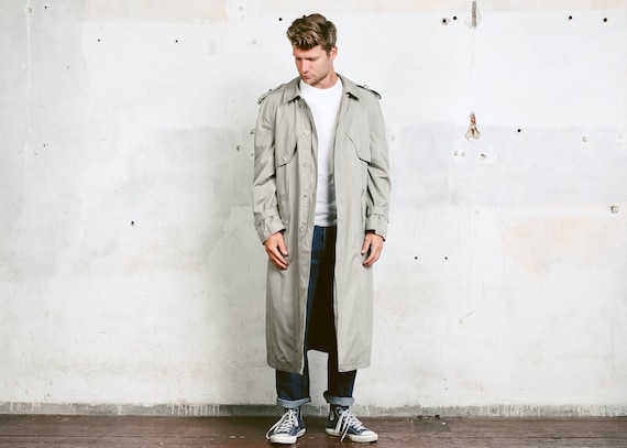 Oversized Trench Coat For Men Vintage 80s Grey Duster Oversized Trench Coat For Men Vintage, Oversized Trench Coat Mens