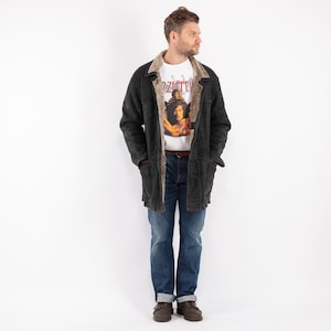 90&#39;s Black Sheepskin Coat, Size L Sheepskin Coat, Men Shearling Coat, Retro Leather Coat, Black Barn Coat, Mens Clothing, BetaMenswear
