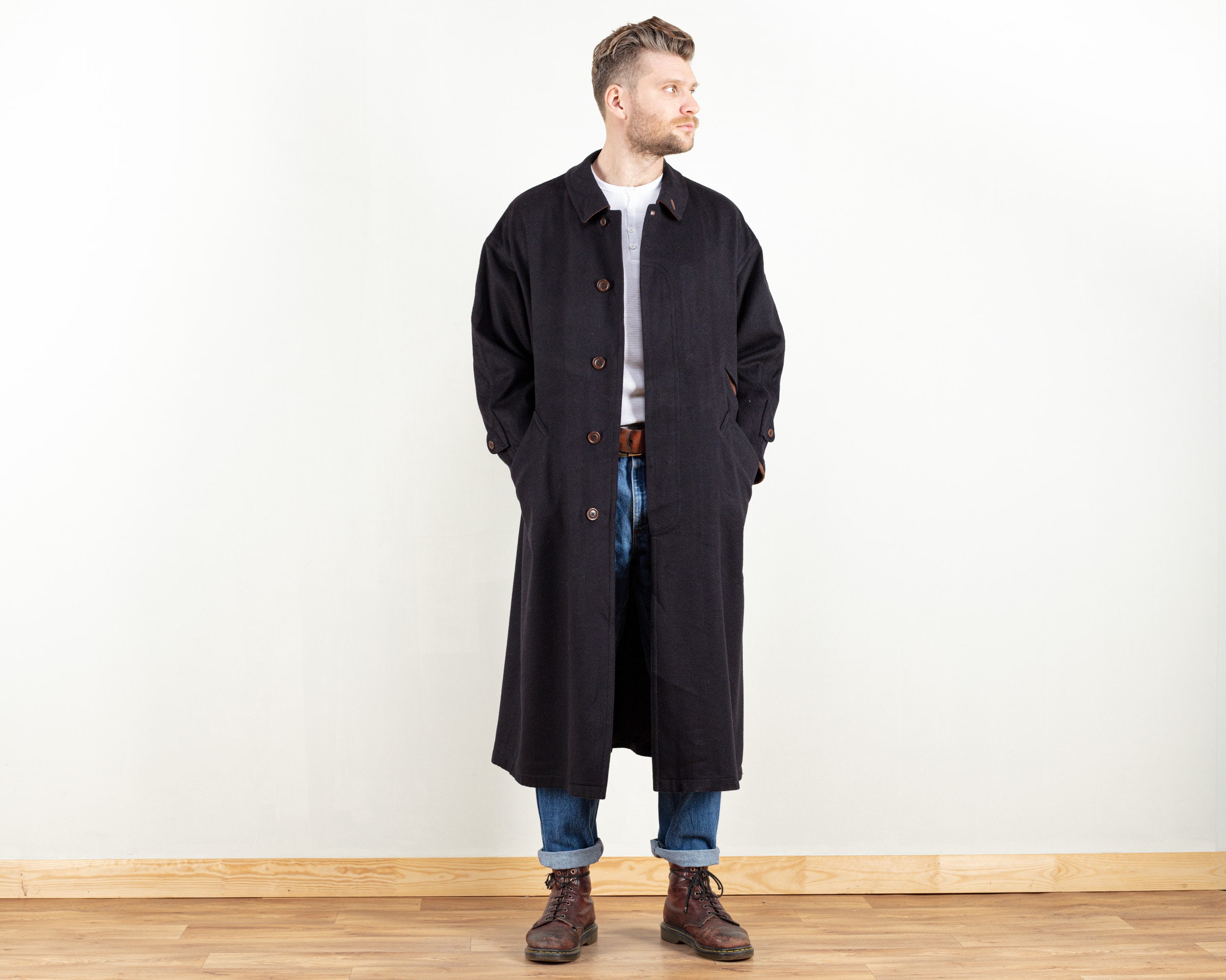 Black Mohair Wool Coat classic men vintage 1980s winter overcoat office ...