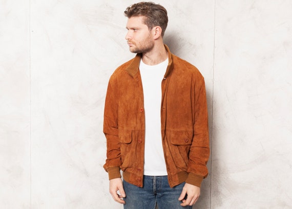 Suede Bomber Jacket Vintage 90s Mens Leather Jacke