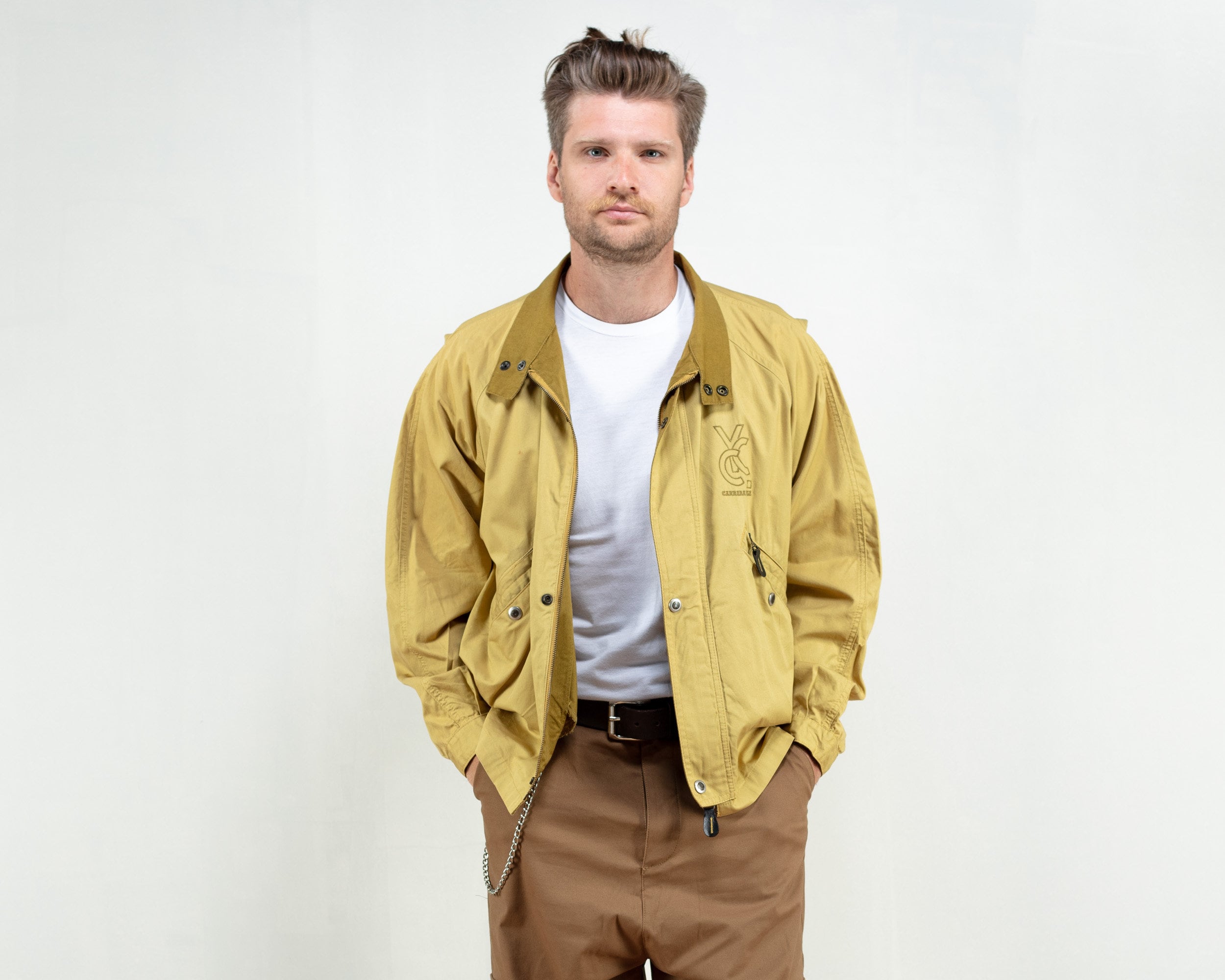 Casual Yellow Jacket men vintage 90s minimalist bomber jacket light  boyfriend gift street jacket men clothing gift idea size large