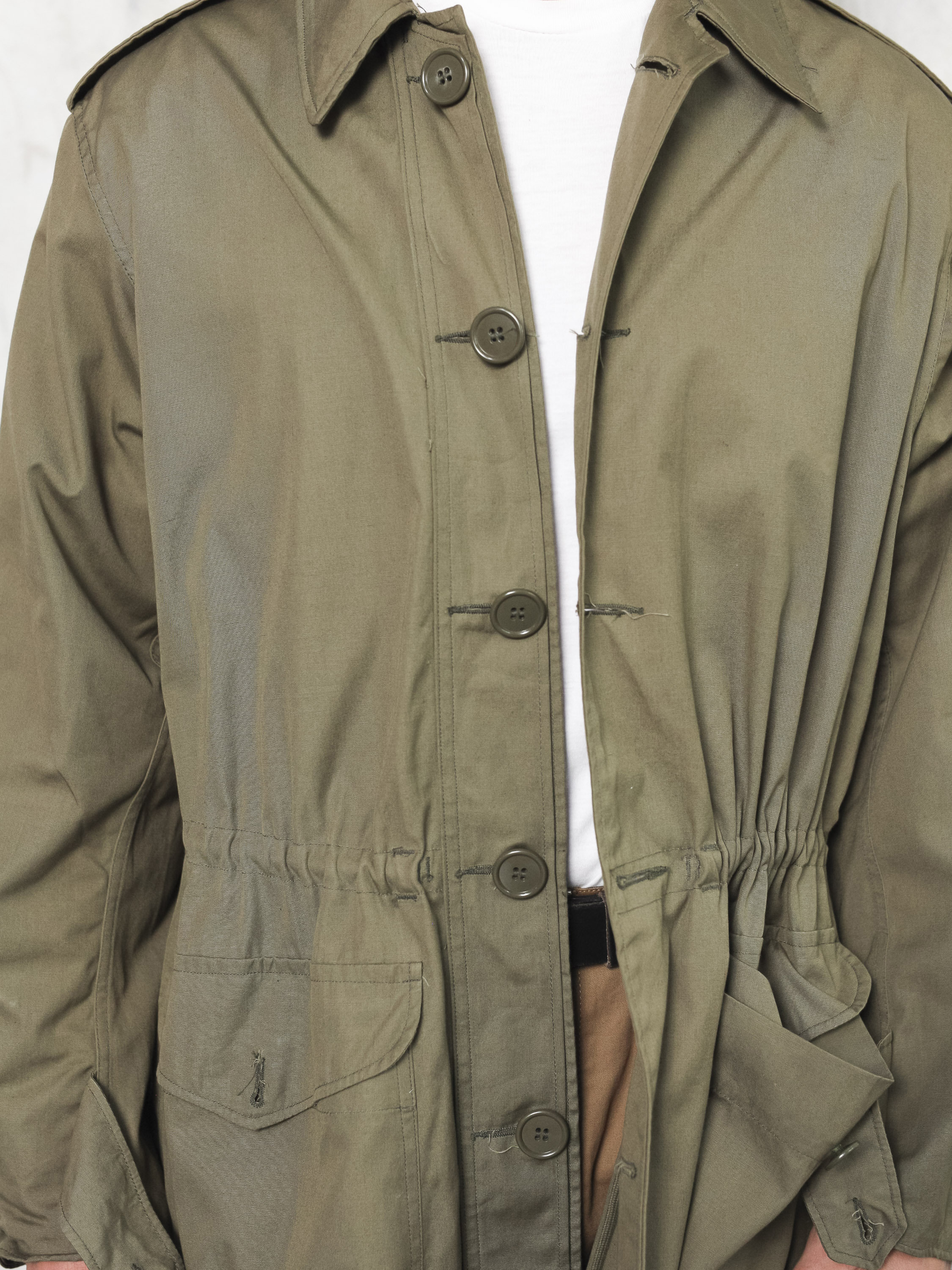Military Green Coat men vintage 80s army overcoat button down classic