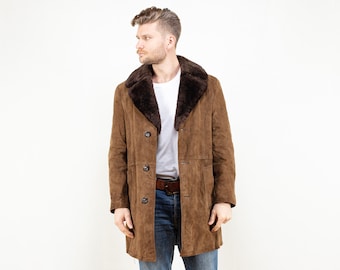 Winter Sherpa Suede Coat men sheepskin vintage 80's coat western coat sheepskin mens coat winter overcoat vintage clothing size medium