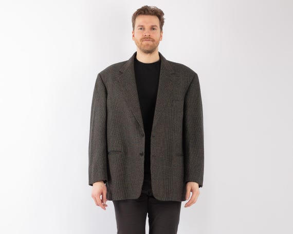 70s Vintage Green Wool Blazer, Retro Sport Coat, Men's Size XL/XXL