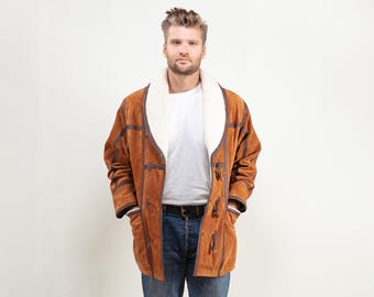 90s Sheepskin Leather Coat, Men Size M Jacket, Vintage Clothing, Men Western Suede Jacket, Mens Clothing, Bomber Jacket, BetaMenswear