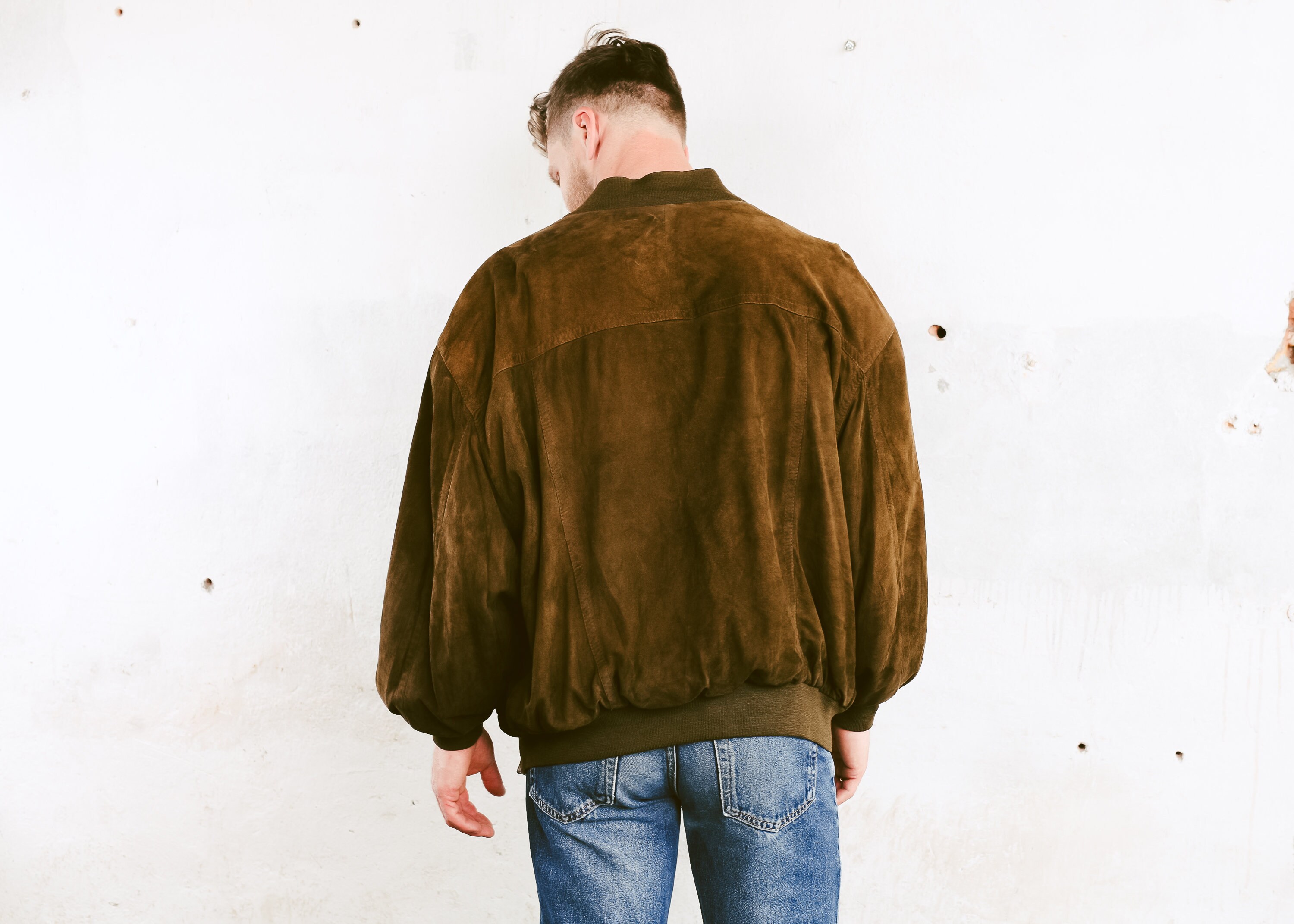 Brown Suede Aviator Jacket . Vintage Men Pilot Jacket Coat Flight ...