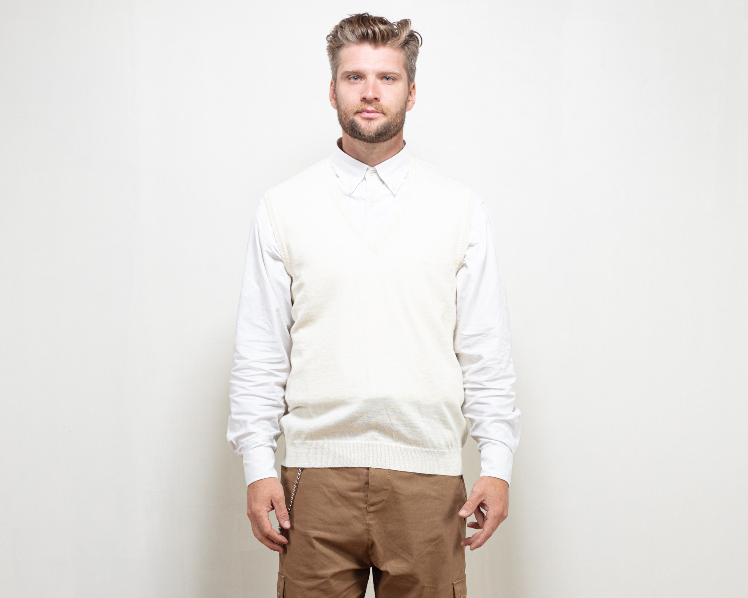 Vintage Beige Sweater Vest 80s 