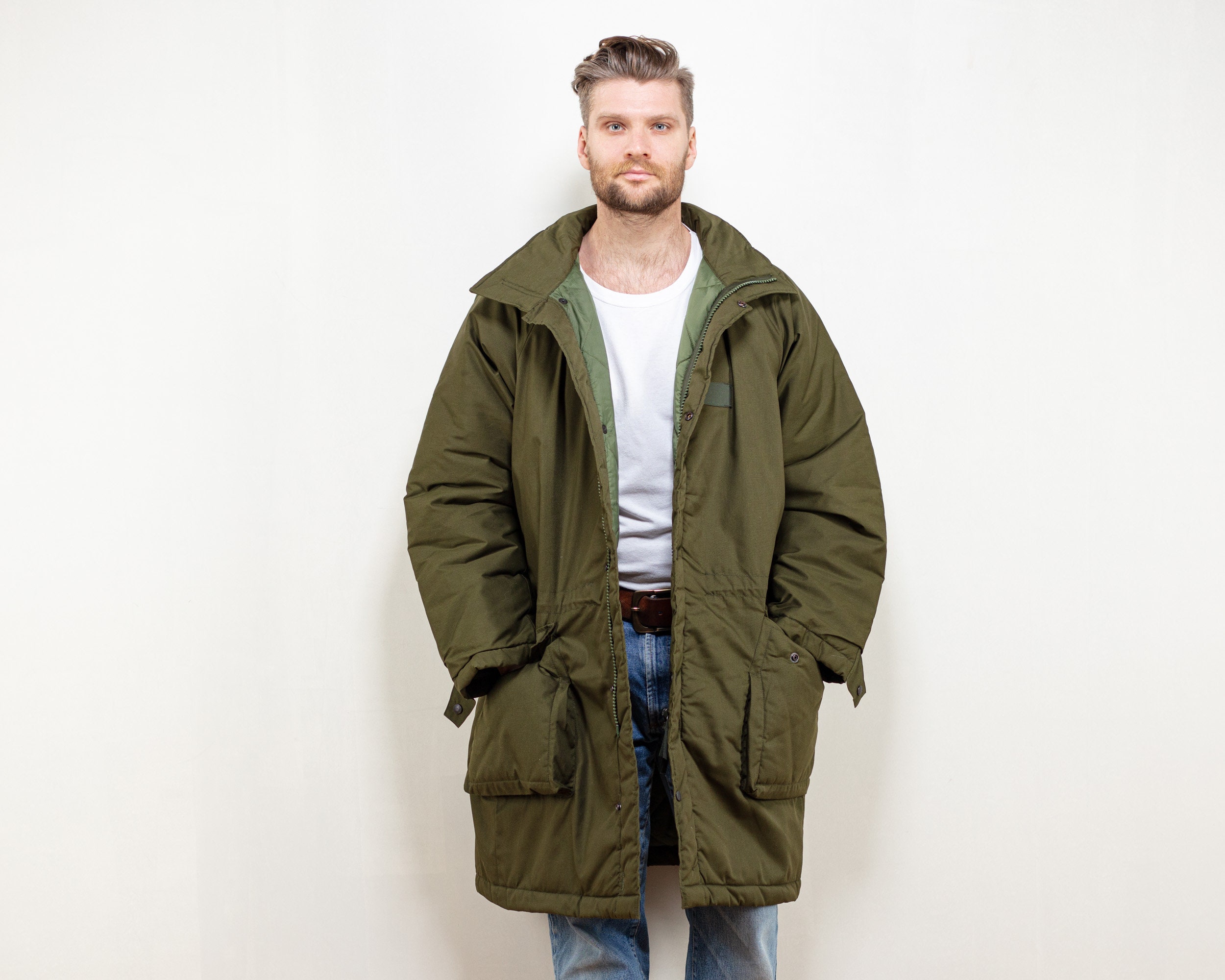 Swedish Military Parka winter jacket vintage 1990s casual armu surplus coat  jacket oversized parka jacket men clothing size extra large xl