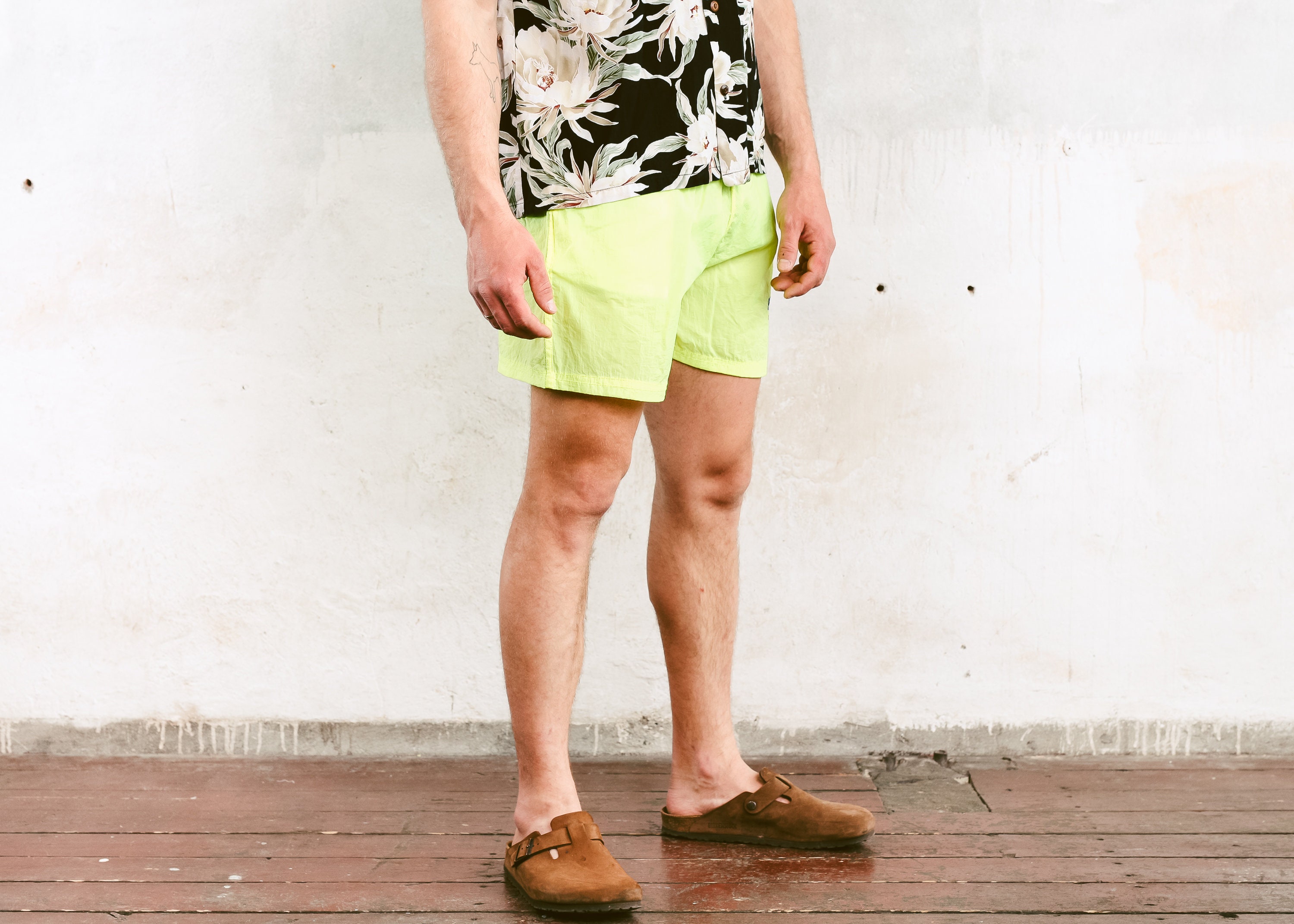 Vintage Neon Summer Shorts . Bold 90s Beach Shorts Men's Short Pants