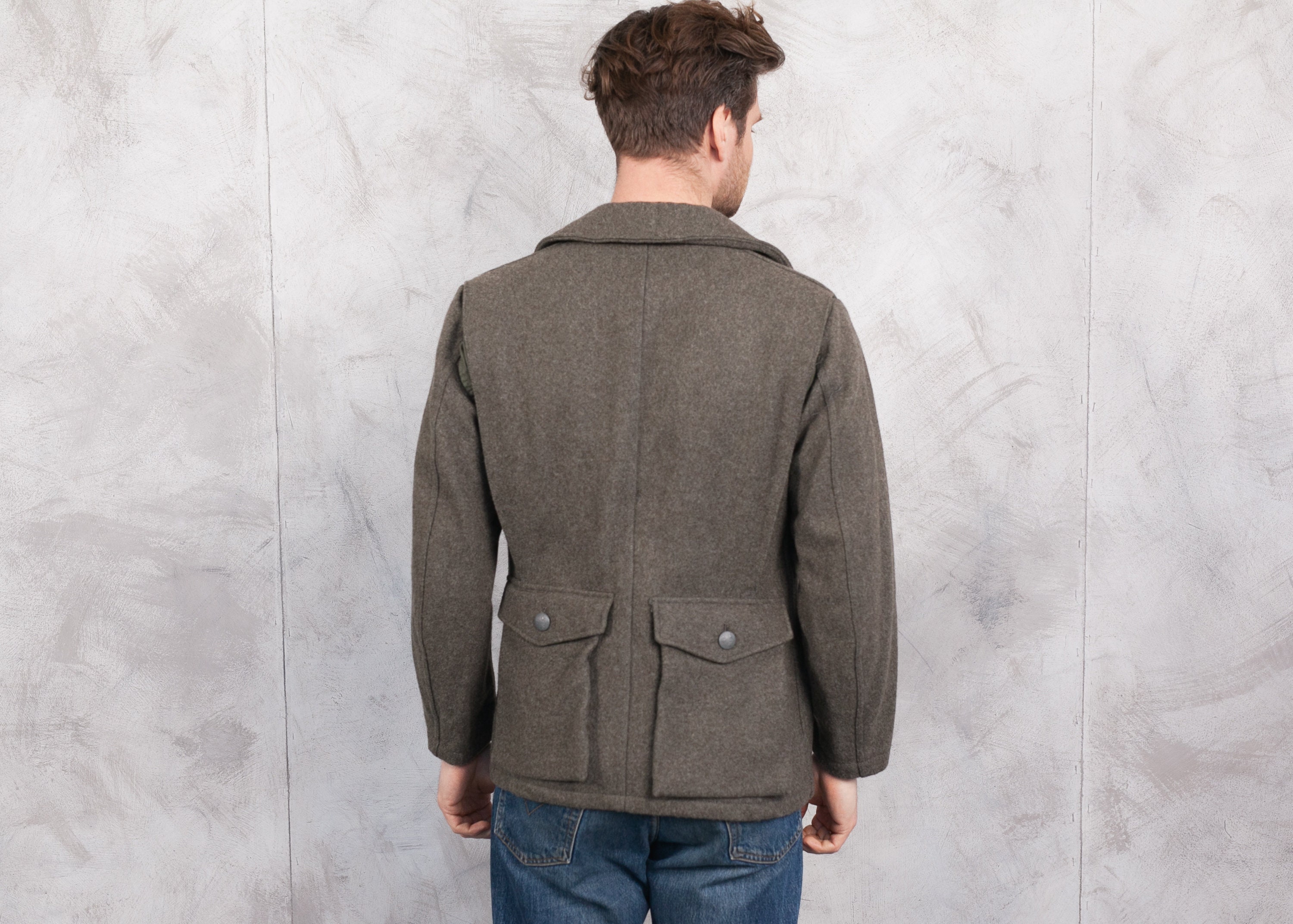 Swedish Army Wool Jacket . Vintage 60s Grey Coat Wool Coat Military