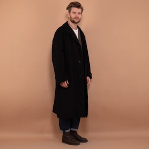 Men Cashmere Blend Coat 90's, Size XXL, Vintage Greatcoat, Navy Blue Wool and Cashmere Coat, Classic Style Outerwear, Minimalist Luxury Coat zdjęcie 2