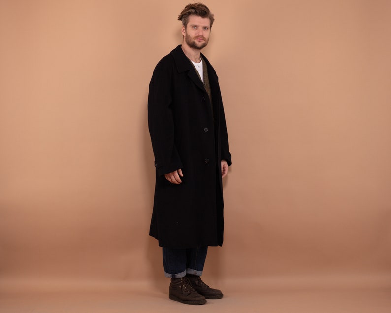 Men Cashmere Blend Coat 90's, Size XXL, Vintage Greatcoat, Navy Blue Wool and Cashmere Coat, Classic Style Outerwear, Minimalist Luxury Coat zdjęcie 2