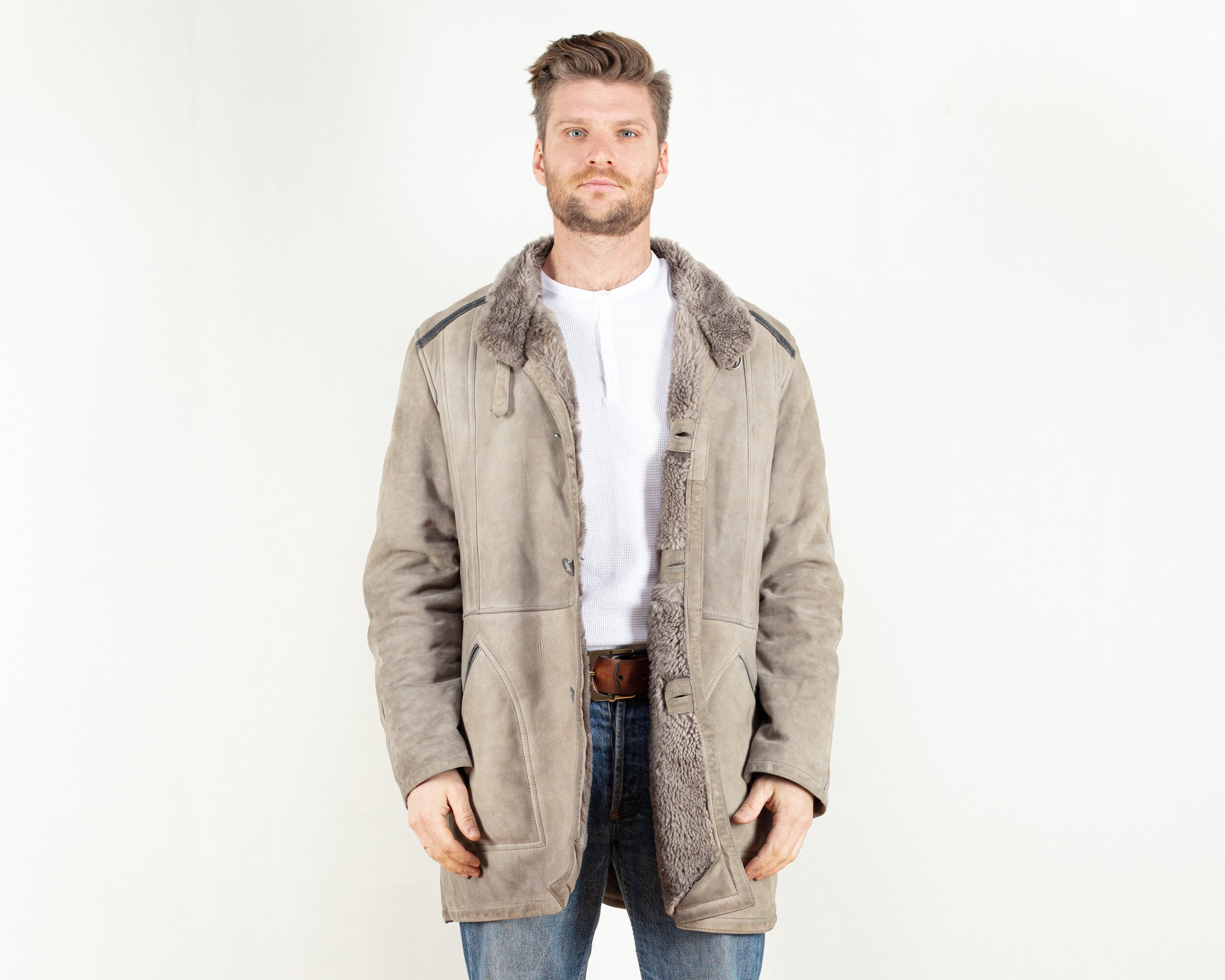 Grey 80's Sheepskin Coat Vintage 