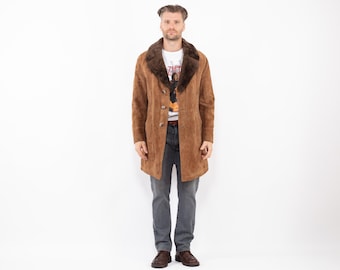 70er Jahre Sherpa-Mantel aus Wildleder im Vintage-Cowboy-Stil, Herrengröße M/L
