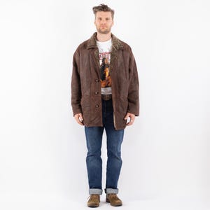 90s Brown Men&#39;s Sheepskin Coat, Size L Vintage Shearling Coat, Retro Leather Coat, Yellowstone Coat, Rugged Western Wear, Men&#39;s Clothing