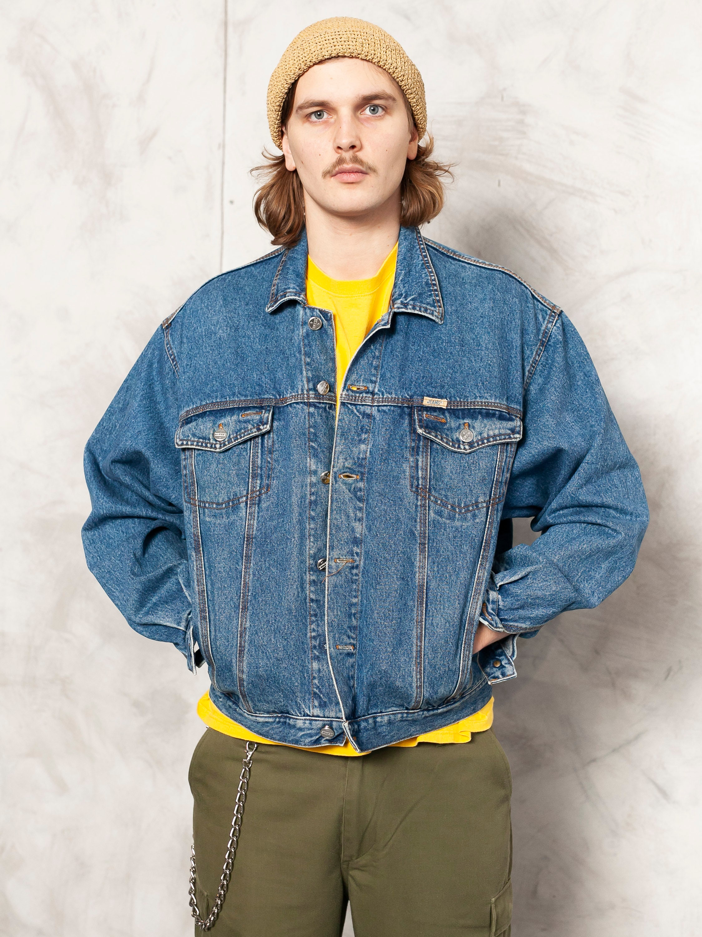 90s Medium Blue Stonewash Boxy Classic Denim Grunge Vintage Jacket Mens ...