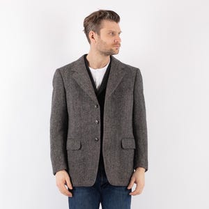70's Herringbone Tweed Blazer, Men Size M/L Vintage Harris Tweed Jacket, Retro Wool Blazer, Academia Blazer Jacket, Old Money Style