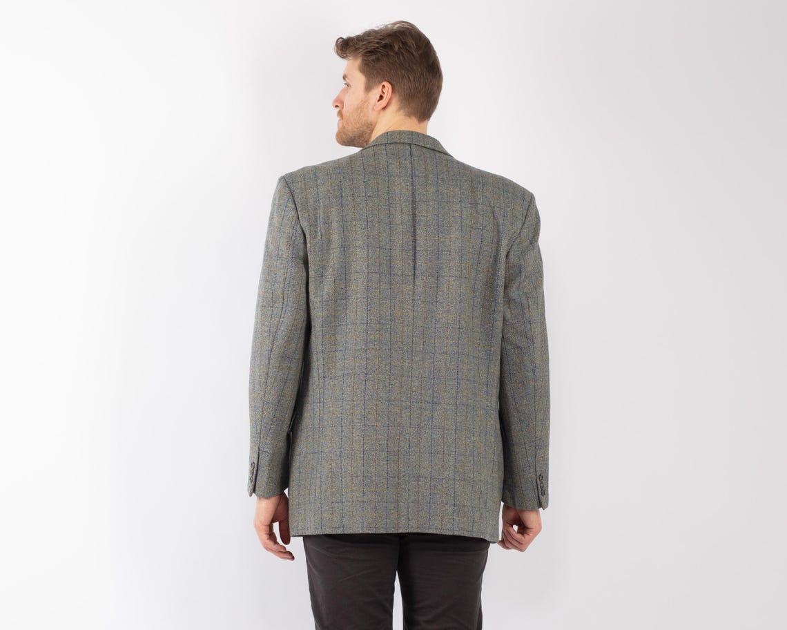 1970s Men's Blue Wool Blazer, Vintage Wool Jacket Men Size XL, foto 2 di 5