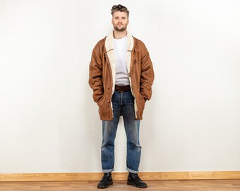 Manteau en peau de mouton vintage pour hommes, taille Extra Large XL, manteau en peau de mouton retournée, vêtements d'extérieur pour hommes, pardessus d'hiver, manteau chaud des années 80 pour hommes, manteau en cuir de mouton