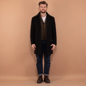 Men Wool Blend Coat, Size Medium, 90s Gray Wool Coat, Minimalist Autumn Coat, Preppy Office Coat, Elegant Menswear, Vintage Outerwear