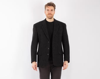 80s Vintage Gray Wool Blazer Jacket, Retro Sport Coat, Men's Size XL
