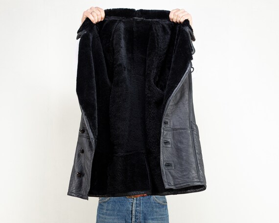 80's Black Sheepskin Coat vintage shearling coat … - image 4