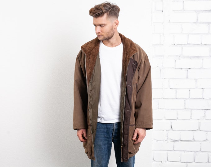 Brown Men Parka Coat . Vintage 90s Parka Jacket Oversized Windbreaker Men Coat Outerwear Boyfriend Gift . size Extra Large XL