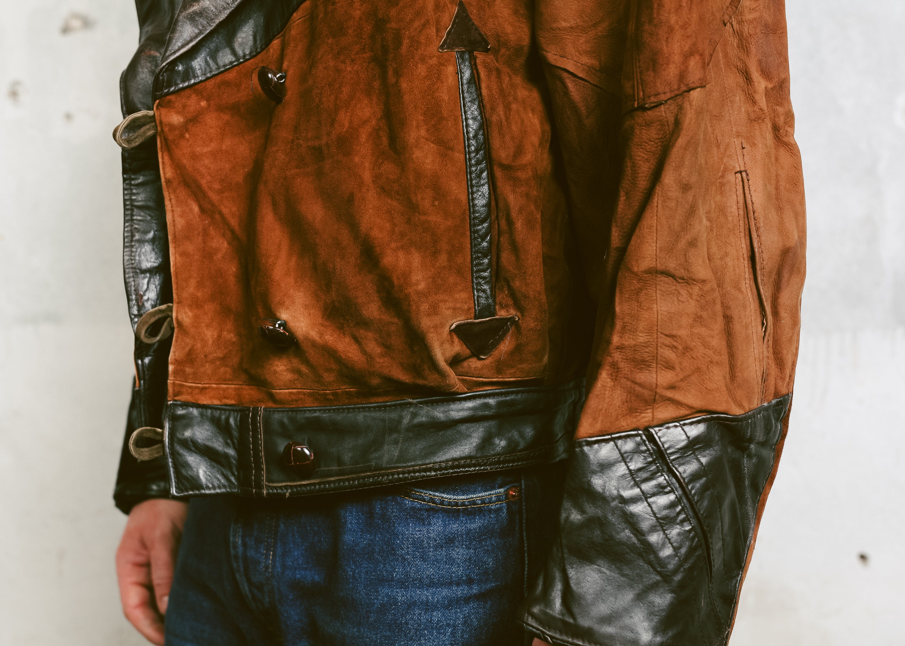 Vintage Men Leather Jacket . Western Cowboy Jacket 1980s Brown Suede ...