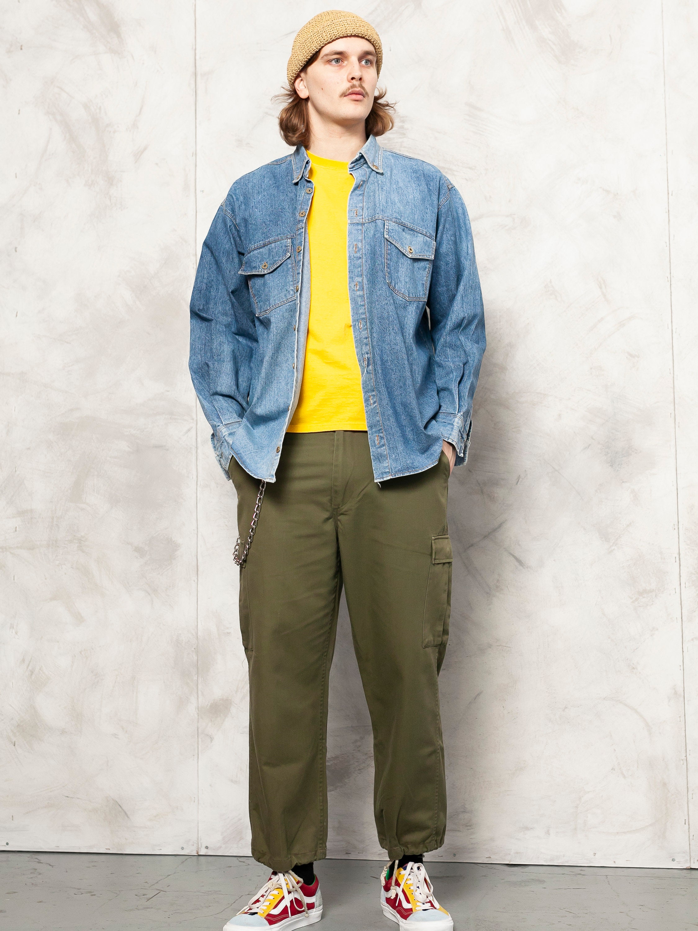 Thick Denim Shirt vintage 90s men jean 