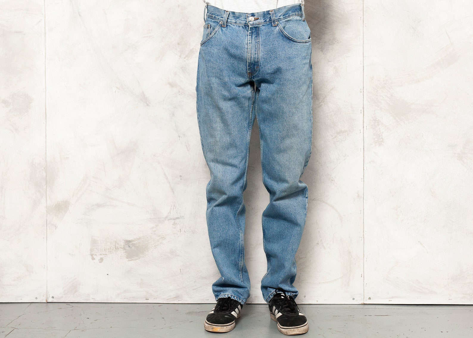 90s Jeans Men vintage men denim pants faded light wash zipper | Etsy